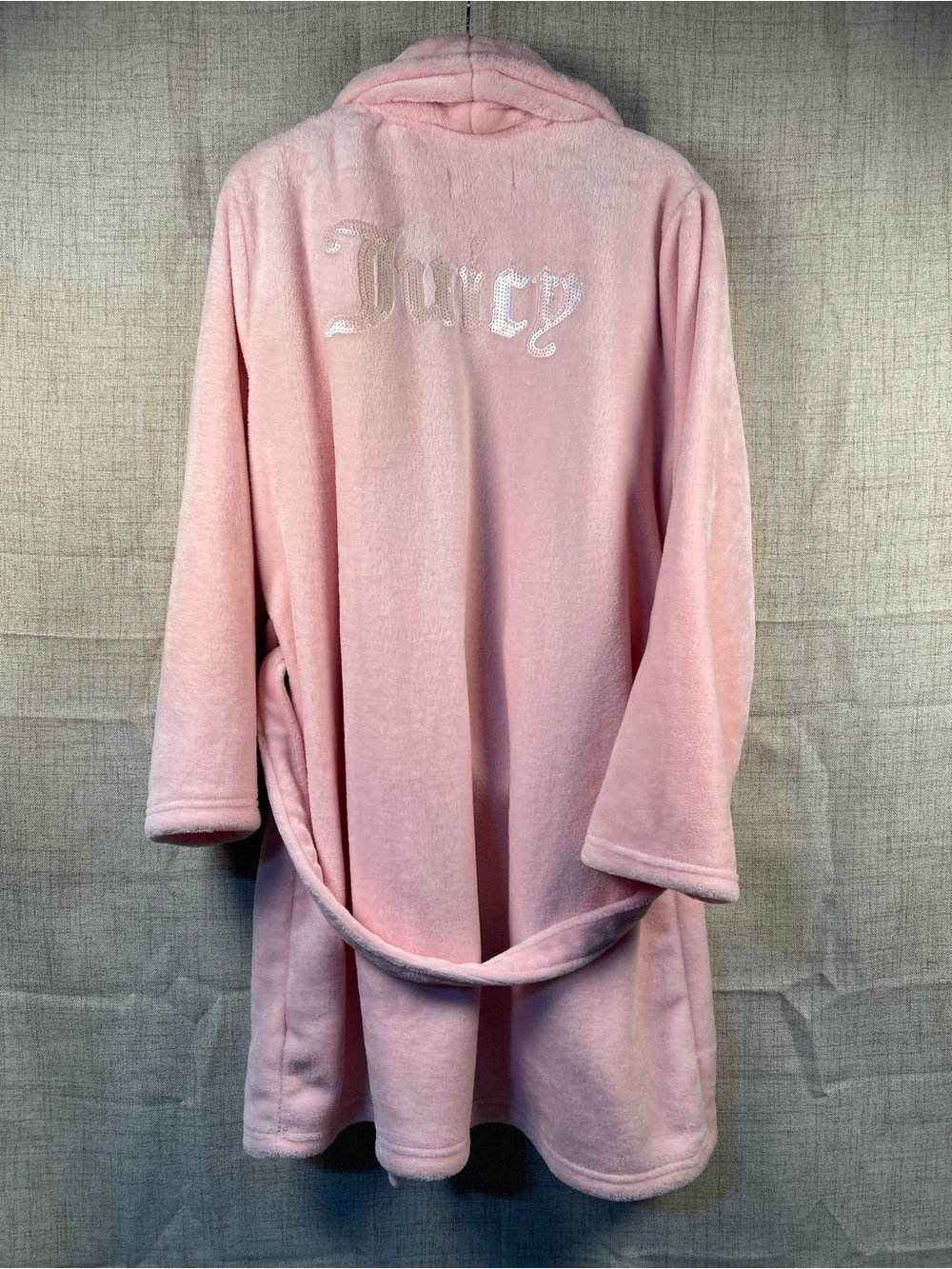 Juicy Couture Robe Sequin Logo Back Plush Pink Women's L/XL